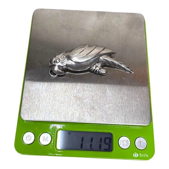 Vintage Sterling Silver 925 Parrot Pendant Puffy Brooch Pin NF Signed Bird 3" - Picture 5 of 5